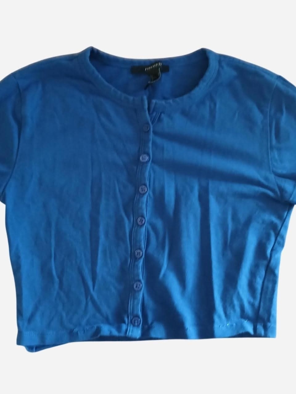 Forever 21 Electric Blue Button-Front Crop Top